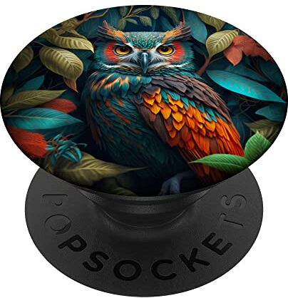 ART Night Horned Owl Nocturnal Spotted Owls Hoot Barn Bird PopSockets PopGrip Intercambiabile