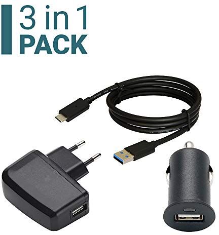 Slabo 3in1 Set di Ricarica per Samsung Galaxy A13   A23   A33 5G   A53 5G   M23 5G   M33 5G   S22   S22 Ultra   S22+   Plus Starter Set Cavo Dati USB-C   Adattatore per Auto   Adattatore USB Nero