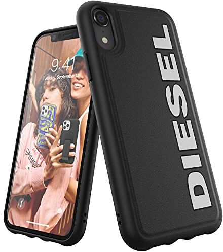 Diesel Custodia per iPhone X/iPhone XR, design sagomato, antiurto, con bordo rialzato, colore: nero/bianco