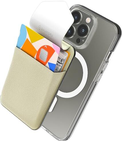 Sinjimoru [2022 Updated] iPhone 14 Magnetic iPhone Wallet Compatible with MagSafe Wallet, Magnetic Phone Wallet as iPhone Card Holder for iPhone 12,13 & 14 Series. M-Flap Beige