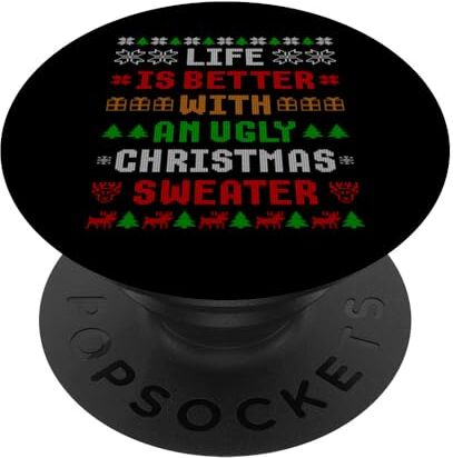 Unique La vita è migliore con un brutto maglione natalizio divertente PopSockets PopGrip Intercambiabile