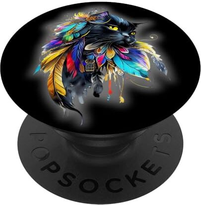 Unique Gatto indiano e piume nativi americani arte tribale amante dei gatti PopSockets PopGrip Intercambiabile