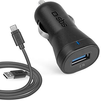 SBS Caricabatterie da auto fast charge da 2100 mAh con uscita USB da 2.1 A e cavo USB Micro USB incluso da 100 cm,