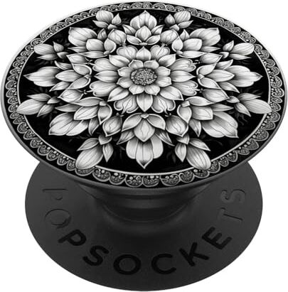 ART Mandala floreale bianco e nero PopSockets PopGrip Intercambiabile