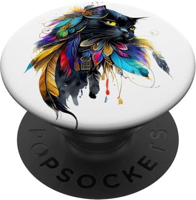 Unique Gatto indiano e piume nativi americani arte tribale amante dei gatti PopSockets PopGrip Intercambiabile