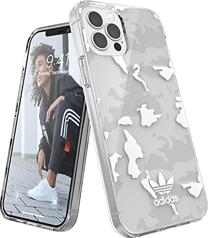 adidas Custodia progettata per iPhone 12, iPhone 12 Pro, custodia da 6,1 pollici, custodia testata contro caduta, bordi rialzati antiurto, custodia originale a scatto trasparente/bianco