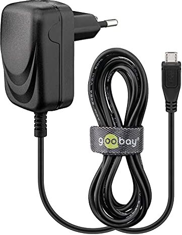 goobay 49529 Caricatore Micro USB 1.0A per la ricarica di smartphone, adattatore di corrente, presa, alimentatore per telefoni cellulari, adattatore di corrente, 1,5m, nero