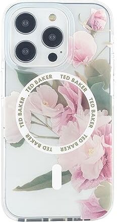 Ted Baker Custodia antishock Flower Placement compatibile con iPhone 15 Pro Max compatibile con Magsafe Crema trasparente