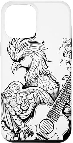 Custodia per iPhone 12 Pro Max Carino anime phoenix uccello che suona una chitarra nera clipart