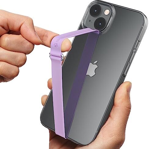 Sinjimoru Reusable Stretching Phone Strap, Silicone Cell Phone Grip Holder with Clip for iPhone Case Secure & Slim Smart Phone Holder for Hand. Sinji Loop Clip 210, Lavanda