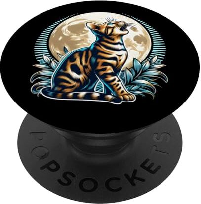 Unique Gatto del Bengala Luna Ululante Felino Unico PopSockets PopGrip Intercambiabile