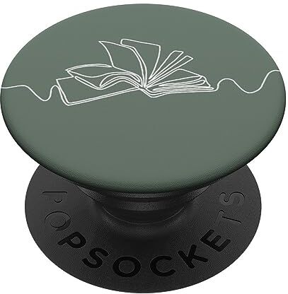 Minimal Book Line Art Per Bookworm Su Verde Salvia PopSockets PopGrip Intercambiabile