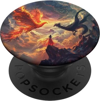 Phoenix Bird Mitico Nero Retrò Drago Pittura PopSockets PopGrip Intercambiabile