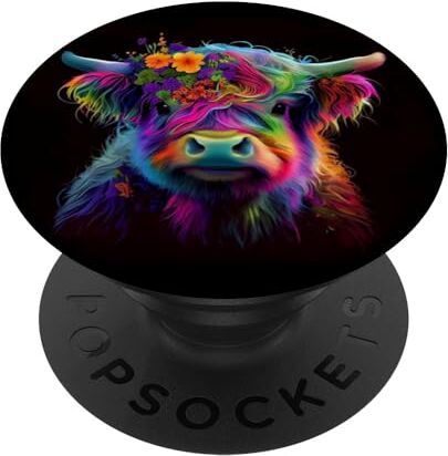 Arte variopinta della mucca dell'altopiano in mucca scozzese nera PopSockets PopGrip Intercambiabile