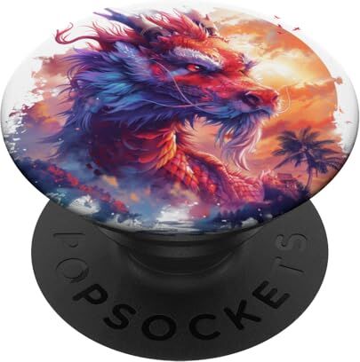 Dragon Fierce mitico drago rosso tramonto palme arte asiatica #2 PopSockets PopGrip Intercambiabile