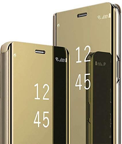 2Buyshop Cover per Samsung Galaxy S23 Fe Custodia Pelle Flip a Libro Specchio con Funzione Kickstand Clear View Custodia Galaxy S23 Fe 5G Cover 360 Gradi Antiurto Protettiva Samsung S23 Fe Case (Oro)