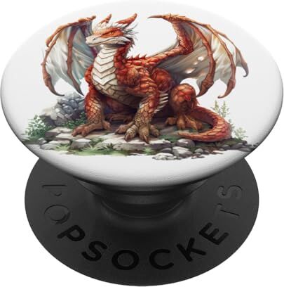 Dragon Raffreddare feroce drago anime rosso in piedi sulla roccia mitica arte PopSockets PopGrip Intercambiabile