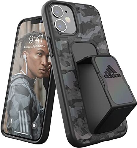 adidas Custodia progettata per iPhone 12 Mini 5.4, cinturino da polso mimetico, custodia testata, bordi rialzati antiurto. Custodia sportiva nera