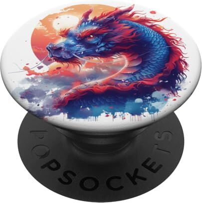 Dragon Fierce blu viola anime drago tramonto luna, arte giapponese #2 PopSockets PopGrip Intercambiabile