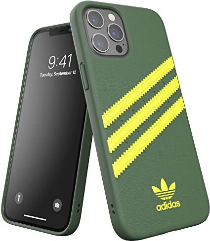 adidas Custodia per telefono progettata per iPhone 12 Pro Max, custodie testate a goccia, bordi rialzati antiurto, cover protettiva originale, pino selvatico/giallo acido