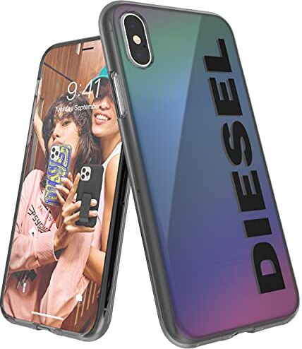 Diesel Custodia per iPhone X/iPhone XS, custodia olografica, antiurto, con bordo rialzato, per iPhone X, colore: Nero