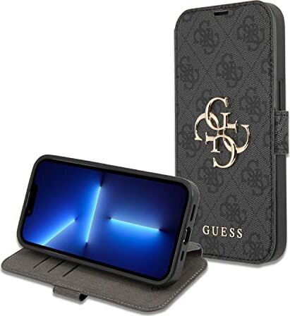 GUESS GUBKP13L4GMGGR Custodia per iPhone 13 Pro / 13 6,1", colore: Grigio faggio, logo 4G Big Metal