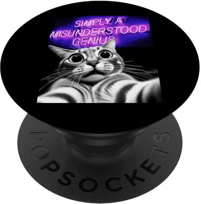 Divertente Gatto Pazzo Incompreso Gatto Genius Cat Selfie PopSockets PopGrip Intercambiabile