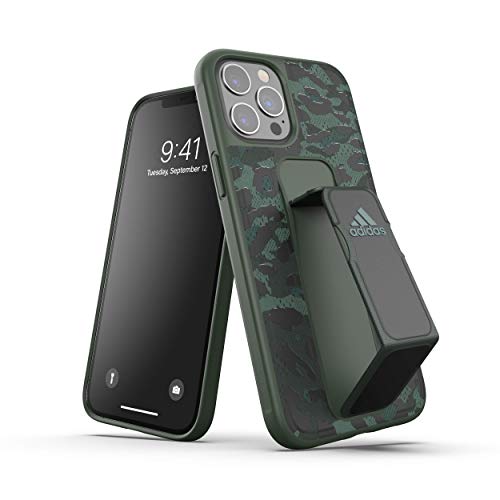 adidas Custodia progettata per iPhone 12 Pro Max 6,7 pollici, cinturino da polso testato, bordi rialzati antiurto. Sport Leopardato, verde/beige