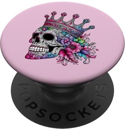 Unique Teschio coronato colorato rosa e motivo floreale PopSockets PopGrip Intercambiabile