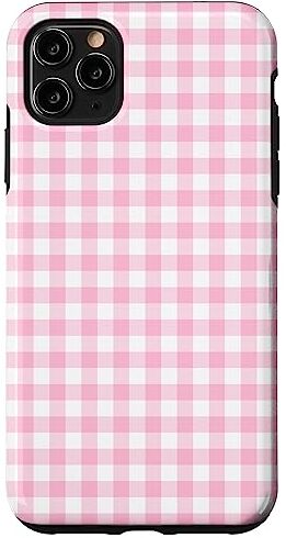 Candy Custodia per iPhone 11 Pro Max Cottagecore estetico carino Kawaii a quadretti bianchi rosa pastello