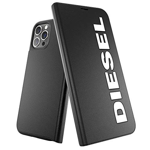 Diesel Progettata per iPhone 12 Pro Max 6.7, custodia a libro, protezione antiurto e testata a prova di drop con bordi rialzati, colore: nero/bianco