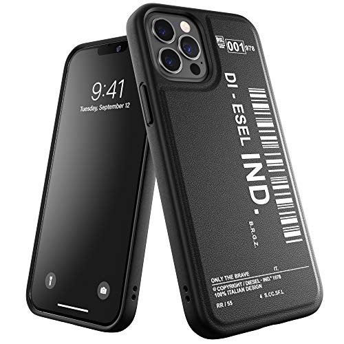Diesel Progettata per iPhone 12 / iPhone 12 Pro 6.1, custodia Moulded Core, Shockproof, Cover protettiva testata con bordi rialzati, nero/bianco