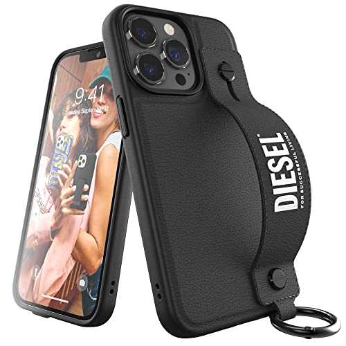 Diesel Progettato per iPhone 13 Pro 6.1 Case, nucleo pressofuso con Tech Chain Handstrap, antiurto, custodia protettiva testata con bordi rialzati, nero/bianco