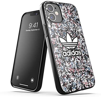 adidas Custodia progettata per iPhone 12 Mini da 5,4 pollici, custodia testata a prova di caduta, bordi rialzati antiurto, custodia originale Belista fiori Snap Case Custodia, Rosa torbida e blu