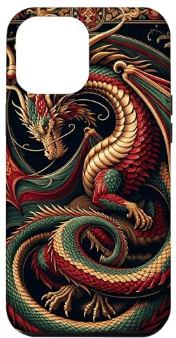 Custodia per iPhone 12 Pro Max Vintage Dragon Artwork elegante arazzo motivo stile