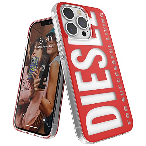 Diesel Progettata per iPhone 13 Pro 6.1, custodia sagomata, antiurto, con bordi rialzati, colore rosso/bianco