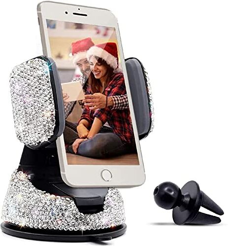 YnGia Supporto per telefono da auto con strass Bling Supporto per cruscotto Supporto per telefono regolabile per schermo GPS Easy View Compatibile con iPhone 5 6s 7 8s 9 10 SE XS XR S20 (argento)