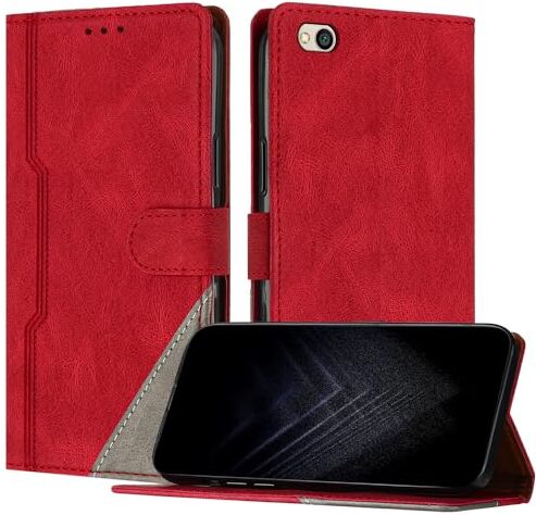 JayModCase Custodia per Xiaomi Redmi 5A,Flip Custodia Portafoglio Caso Libro con Magnetica   porta carte di credito   Supporto Stand Rosso