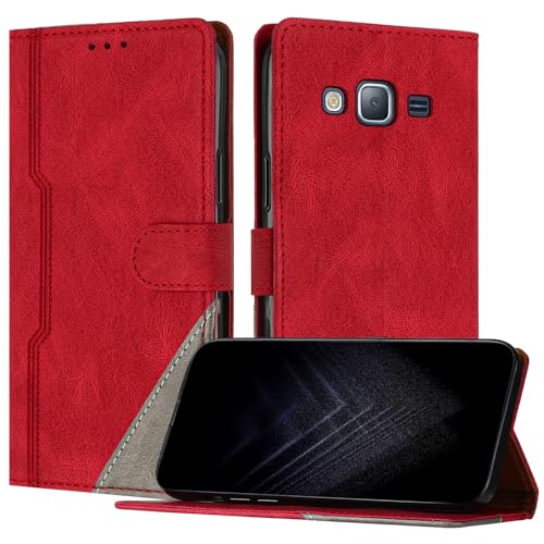 JayModCase Custodia per Samsung Galaxy J5 2015,Flip Custodia Portafoglio Caso Libro con Magnetica   porta carte di credito   Supporto Stand Rosso