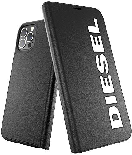 Diesel Progettata per iPhone 12 / iPhone 12 PRO 6.1, Custodia a Libro con Protezione Antiurto e Bordi rialzati, Colore: Nero/Bianco