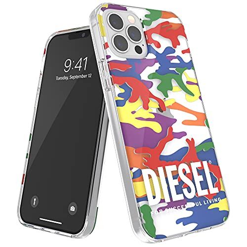 Diesel Phone Case Designed for iPhone 12, iPhone 12 Pro, 6.1 Inches, Colorful Clear Case, Shockproof, Drop Tested, Fully Protective Cover with Raised Edges, Pride Camo