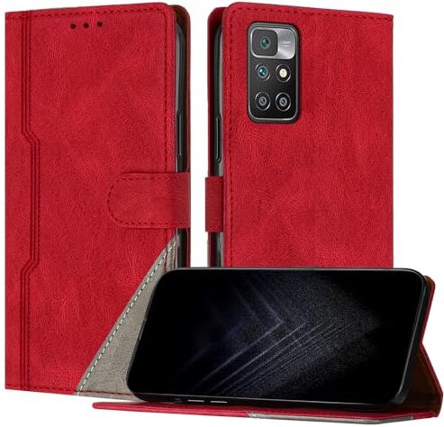 JayModCase Custodia per Xiaomi Redmi 10 / Redmi 10 2022,Flip Custodia Portafoglio Caso Libro con Magnetica   porta carte di credito   Supporto Stand Rosso