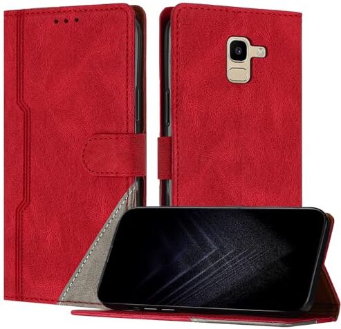 JayModCase Custodia per Samsung Galaxy J6 2018,Flip Custodia Portafoglio Caso Libro con Magnetica   porta carte di credito   Supporto Stand Rosso