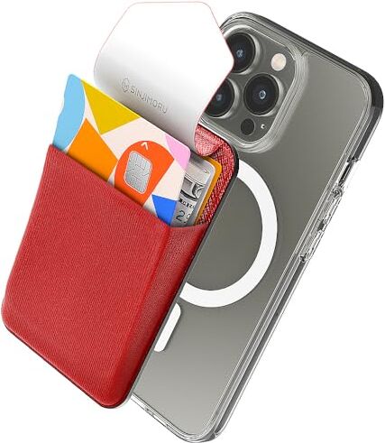 Sinjimoru [2022 Updated] iPhone 14 Magnetic iPhone Wallet Compatible with MagSafe Wallet, Magnetic Phone Wallet as iPhone Card Holder for iPhone 12,13 & 14 Series. M-Flap Red