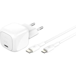 Belkin BoostCharge Caricabatterie da muro compatto da 30 W, caricatore USB-C rapido da viaggio per Apple iPhone, Samsung Galaxy, iPad, AirPods, tablet e altri, cavo USB-C/Lightning incluso, bianco Belkin BoostCharge Caricabatterie da muro compatto da 30 W, caricatore USB-C rapido da viaggio per Apple iPhone, Samsung Galaxy, iPad, AirPods, tablet e altri, cavo USB-C/Lightning incluso, bianco