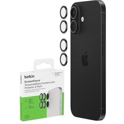 Belkin ScreenForce TemperedGlass Pellicola Protettiva per fotocamera iPhone 17, 16 e 16 Plus, Pellicola Vetro Temprato, compatibilità custodia, accessori per Apple iPhone (Confezione da 2) Belkin ScreenForce TemperedGlass Pellicola Protettiva per fotocamera iPhone 17, 16 e 16 Plus, Pellicola Vetro Temprato, compatibilità custodia, accessori per Apple iPhone (Confezione da 2)