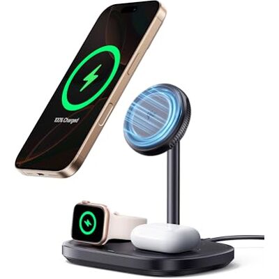 Baseus EnerFill Caricatore Wireless 3 in 1 con Raffreddamento, Stazione di Ricarica Wireless da 22,5 W, per Apple Watch e iPhone 16 15 14 13 12 Pro Max Plus, AirPods, con Caricatore da 45 W Baseus EnerFill Caricatore Wireless 3 in 1 con Raffreddamento, Stazione di Ricarica Wireless da 22,5 W, per Apple Watch e iPhone 16 15 14 13 12 Pro Max Plus, AirPods, con Caricatore da 45 W