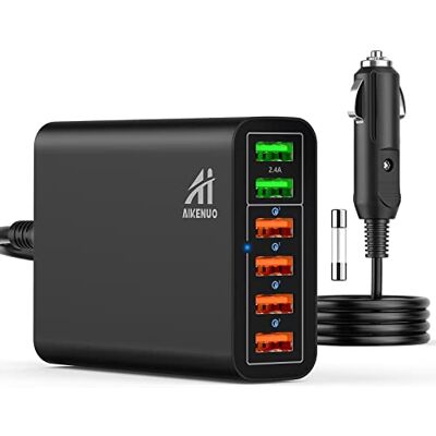 AI AIKENUO Multi Ports USB Car Charger, 96W 6 Port QC3.0 Fast Adapter Multiple Ports, with Four Quick Charge 3.0 Port, 12V-24V Multi Device Cigarette Lighter for Smart Phone & Tablets Charging AI AIKENUO Multi Ports USB Car Charger, 96W 6 Port QC3.0 Fast Adapter Multiple Ports, with Four Quick Charge 3.0 Port, 12V-24V Multi Device Cigarette Lighter for Smart Phone & Tablets Charging