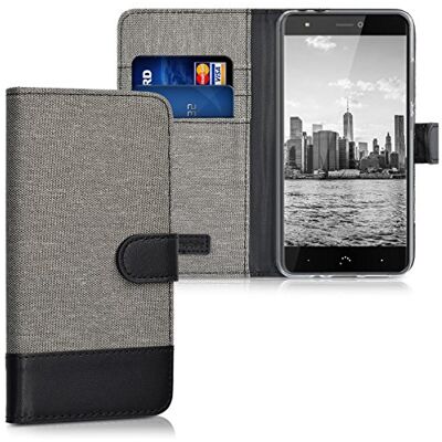 kwmobile Custodia Compatibile con bq Aquaris X/X Pro Cover Portafoglio Case Chiusura Magnetica Portacarte Tessuto Similpelle grigio/nero kwmobile Custodia Compatibile con bq Aquaris X/X Pro Cover Portafoglio Case Chiusura Magnetica Portacarte Tessuto Similpelle grigio/nero