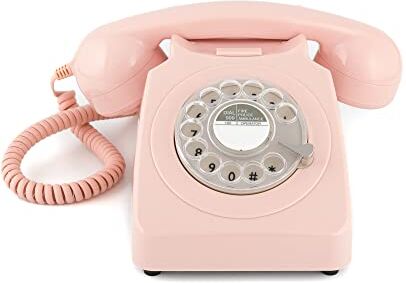 GPO 746 Rotary Telefono Fisso Retro anni ‘70, Telefono Classico con Interruttore per Suoneria, Cavo Arricciato, Suoneria a Campanello Originale, per Casa e Hotel, Rosa Garofano